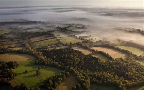 Nature Landscape Aerial View Mist Forest Morning Field Uk
