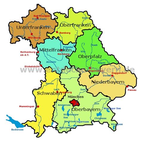 Der freistaat bayern liegt im süden deutschlands und grenzt national im norden an das land thüringen , im nordosten an sachsen , im. Karte Von Bayern Mit Flüssen | Kleve Landkarte