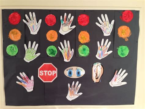 Road Safety Theme Stop Look And Listen Holding Hands And Traffic