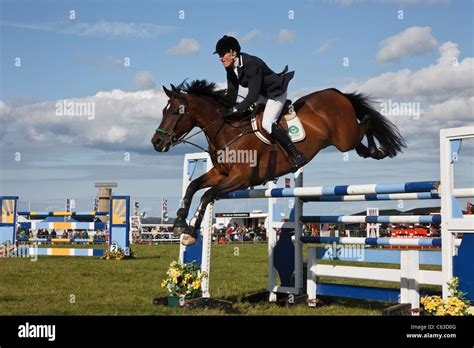 International Show Jumping Event With Horse And Jockey Clearing The