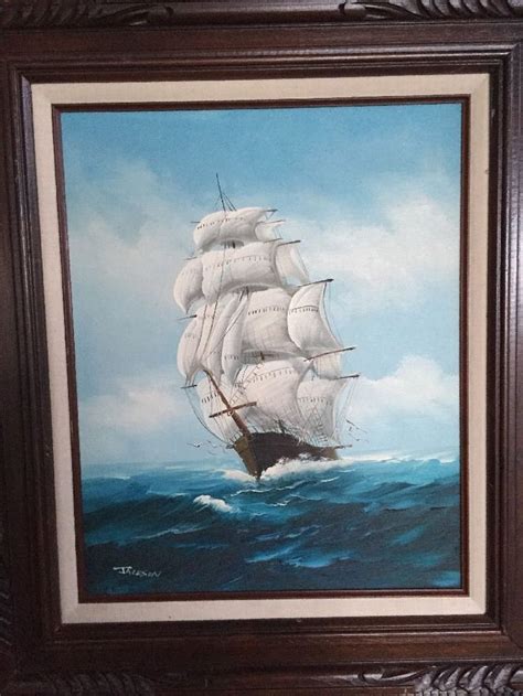 Vintage Signed Jackson Nautical Sailing Ship Painting Oil