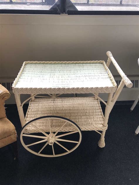 Rare Old Wicker Tea Cart E20thc