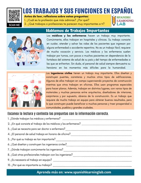Trabajos Importantes En Español Ejercicios De Lectura En Pdf