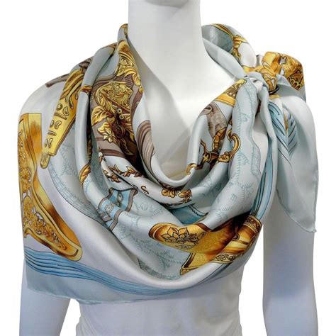 Authentic Vintage Hermes Silk Scarf Etriers Light Blue Stunning