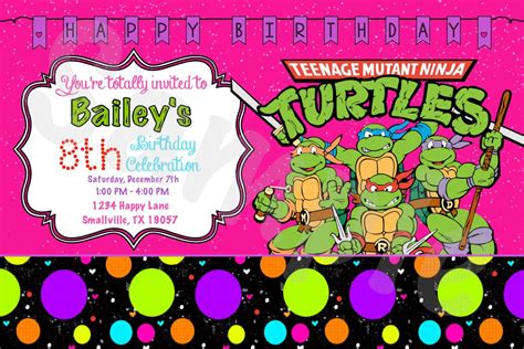 girl teenage mutant ninja turtle birthday invitation by denleys ninja turtle birthday turtle
