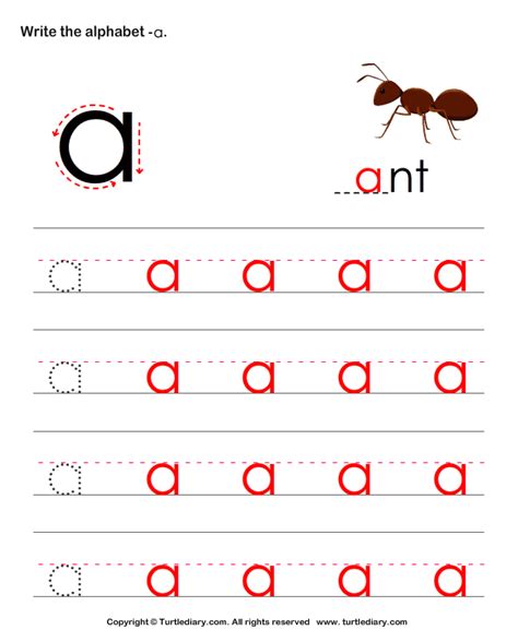 Lowercase Alphabet Writing Practice A Worksheet Turtle Diary