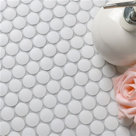 19mm Unglazed Matte White Ceramic Penny Round Mosaic Tile Bathroom Floor