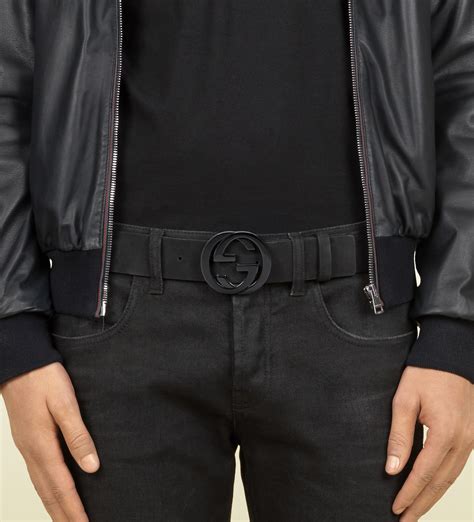 Gucci Black Suede Belt With Interlocking G Buckle In Black For Men Lyst