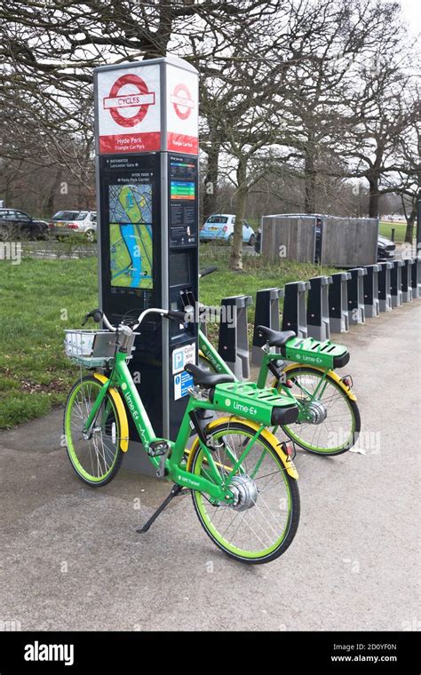 Dh Electric Hire Bikes Station Hyde Park London England Uk Lime E Bike