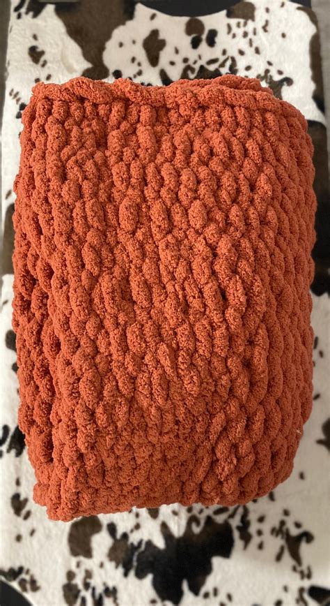 Burnt Orange Chunky Knit Blanket Etsy