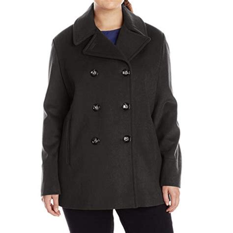 Calvin Klein Womens Double Breasted Cashmere Blend Black Pea Coat