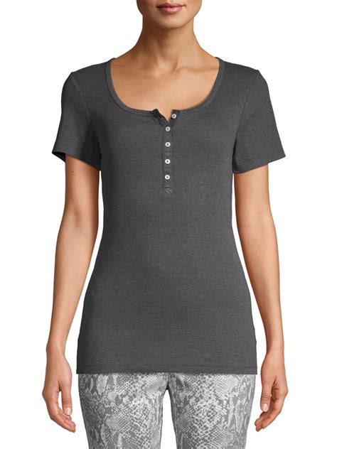 Time And Tru Women S Ribbed Henley T Shirt With Short Sleeves Henley Long
