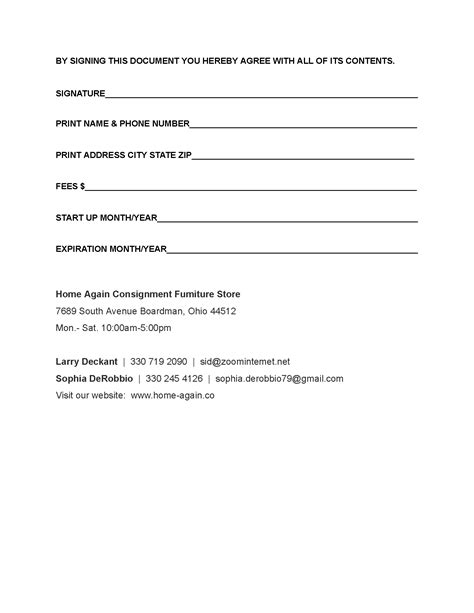 Consignment Contract | Home Again Consignment Furniture Store