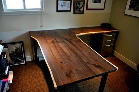 L Shaped Walnut Slab Desk Unique Wood Furniture