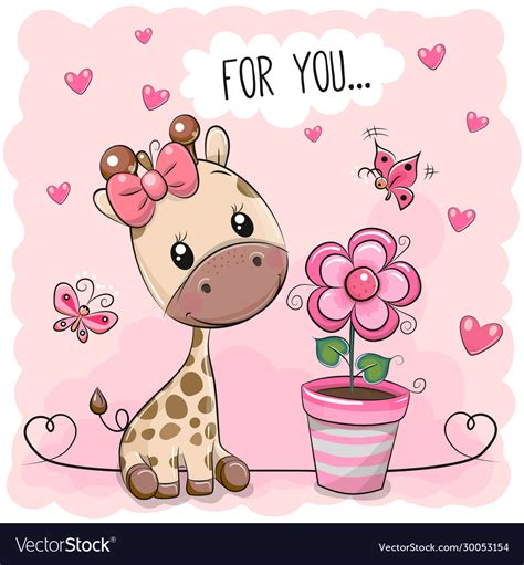 Cute Cartoon Giraffe With Pink Flower Royalty Free Vector