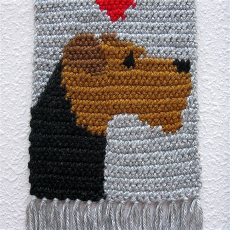 Airedale Terrier Scarf Gray Knit Scarf With Hearts And Lakeland Or