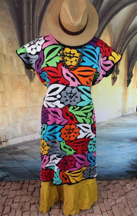 multi color huipil dress hand embroidery jalapa mexico hippie southwestern boho handmade