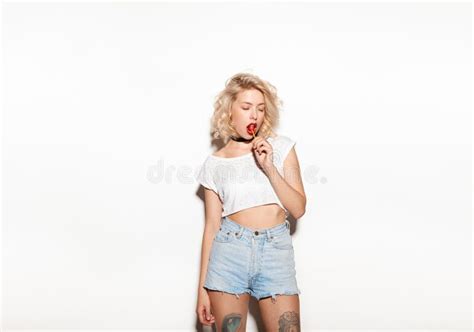 A Girl Licking A Lollipop Stock Image Image Of Dessert