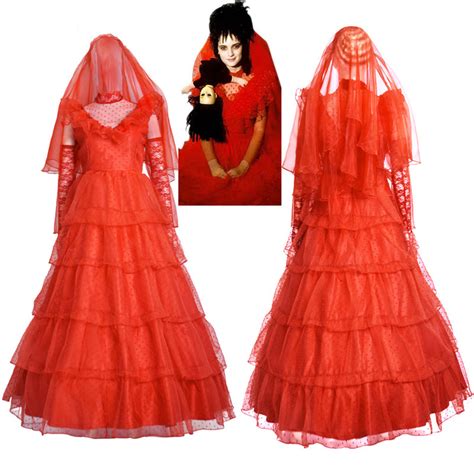 Beetlejuice The Maitlands Lydia Deetz Cosplay Costume Red Wedding Dres Accosplay