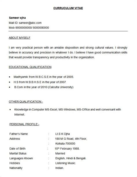 Simple Resume Format For 10th Pass