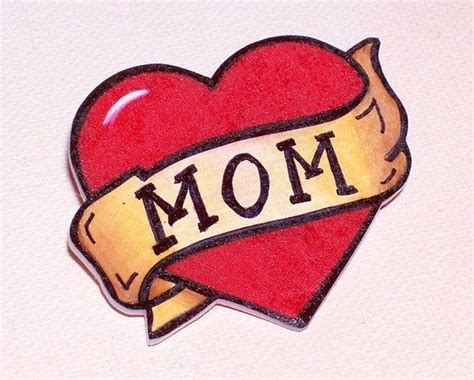 Mom Heart And Banner Tattoo Badge Pin Back