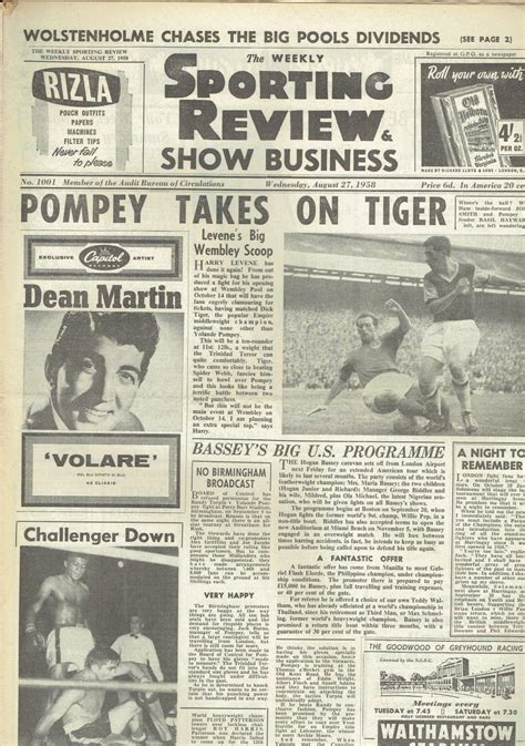 The Weekly Sporting Review Uk Paper August 28th 1958 West Ham John