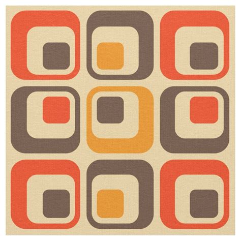 Retro Squares Pattern Red Brown And Orange Fabric Retro Prints