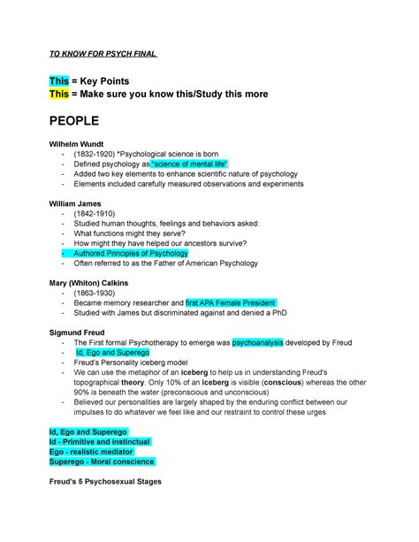 Psych 101 Final Exam Study Guide To Know For Psych Final This Key