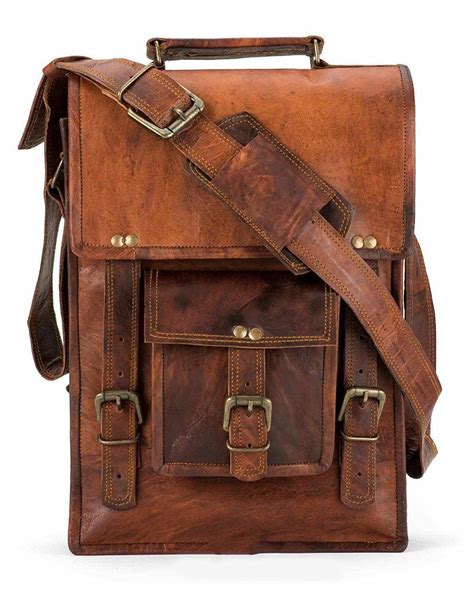 Vintage Genuine Leather Messenger Bag， Shoulder Bag， Olivebraun Brown