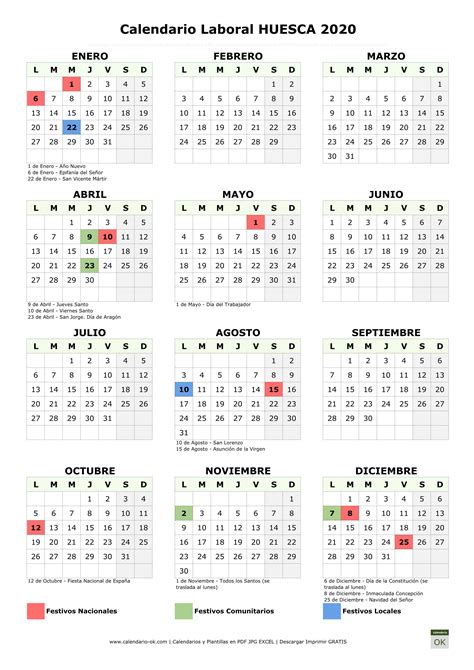 Calendario Laboral Huesca Calendario Calendario Con Festivos