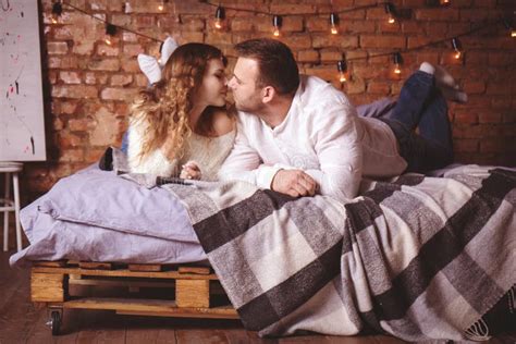 couple kissing in bed stock image image of affection 166222621