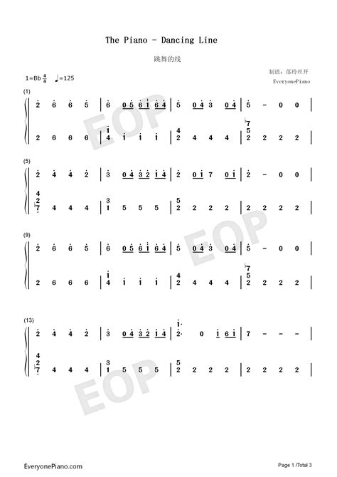 The Piano Dancing Line Numbered Musical Notation Preview