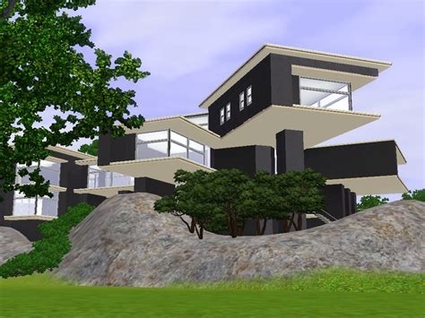 The Sims Resource Modern Grey Hillside Mansion