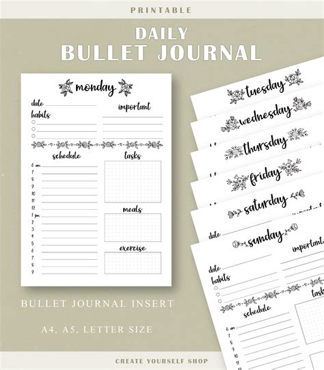 Daily Planner Printable Daily Journal Journal Insert Daily Log Dot