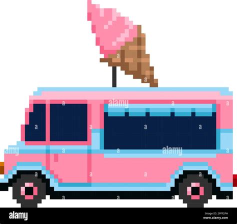 Ice Cream Truck Pixel Art Street Food Van 8 Bit Video Game Sprite