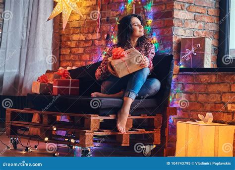 Brunette Female In A Room With Christmas Decoration Stock Image Image Of Female Home