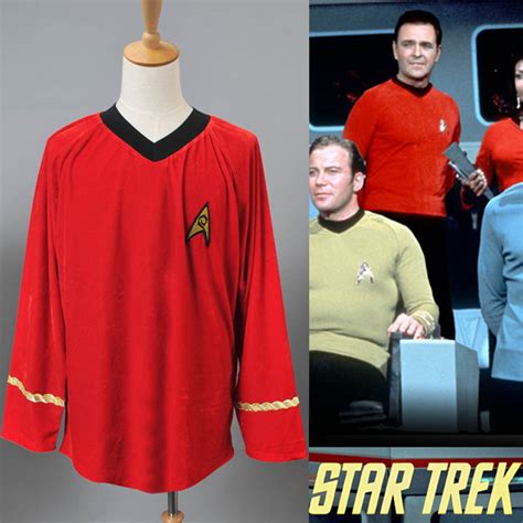 Star Trek Tos Scotty Commander Red Shirt Uniform Top Cosplay Costume