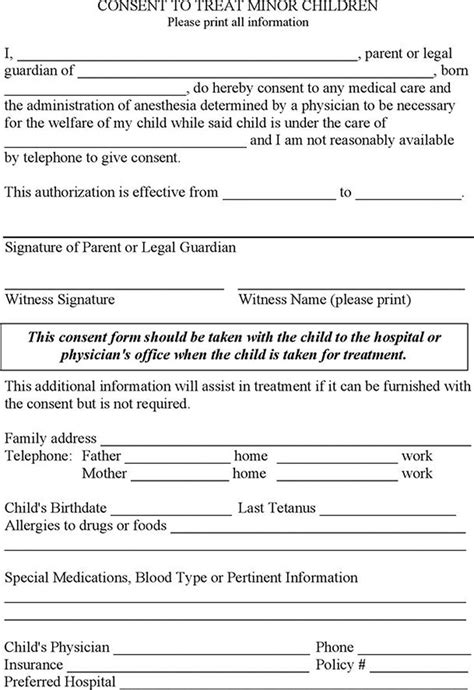 Printable Permission To Treat Form Printable Forms Free Online