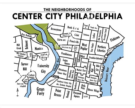 Center City Philadelphia Neighborhoods Map By Philamapco On Etsy