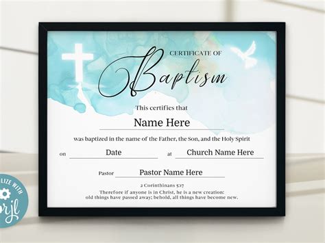 11x85 Baby Baptism Certificate Baptism T Certificate Of Etsy