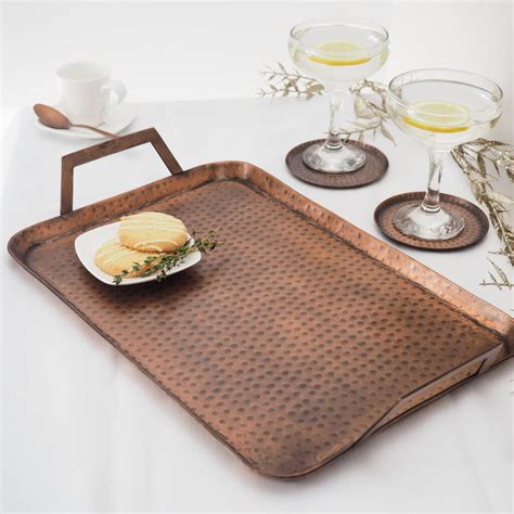 Antique Copper Serving Tray With Handles By Za Za Homes 