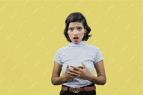 Premium Photo Surprised Woman Standing With Open Mouth Shocked Indian Girl Gets Sudden
