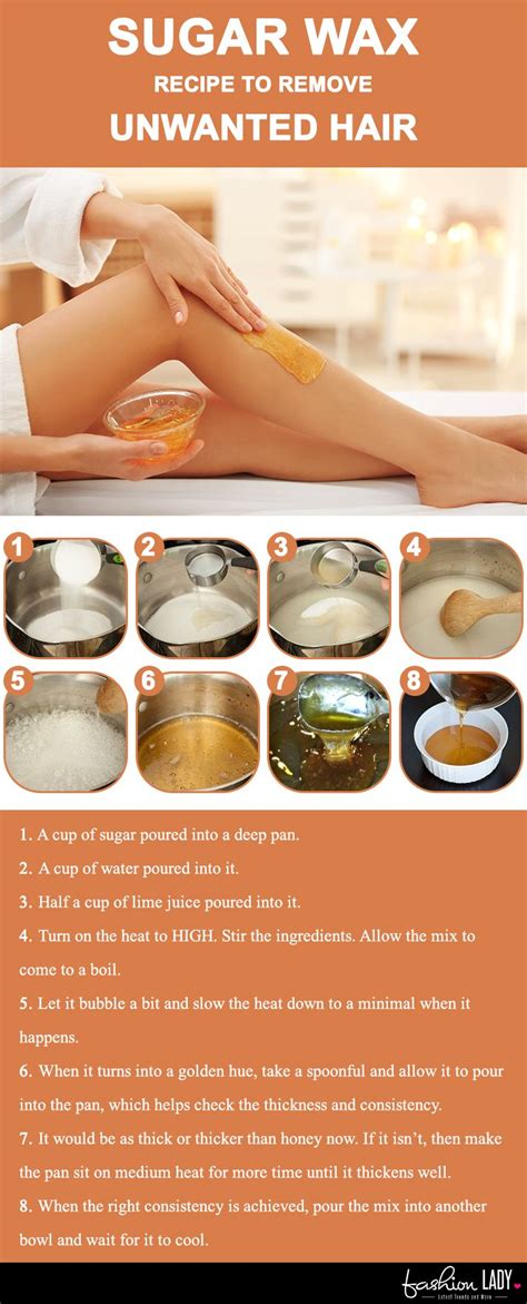 10 tablespoons of sugar, 1 tablespoon of water and juice of half of a lemon. Sugar Wax Recipe To Remove Unwanted Hair | Unwanted hair ...