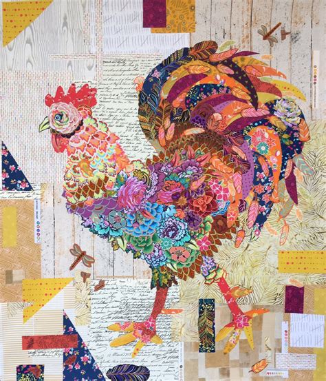 Doodle Doo Rooster Collage Pattern By Laura Heine Cactus Queen Quilt Co