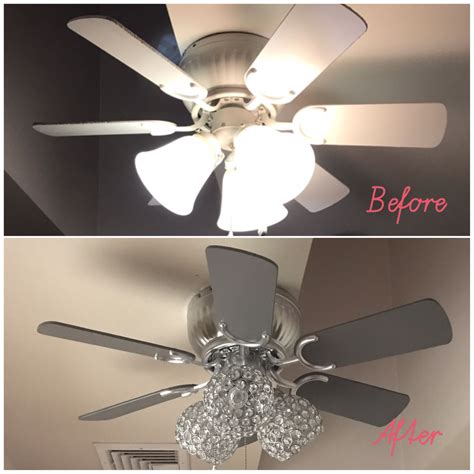 Diy Ceiling Fan Update Chrome And Gray Spray Paint New Crystal