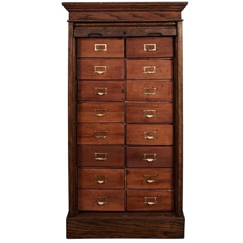 Oak index card file cabinet. Roll Front Card File Cabinet For Sale at 1stdibs