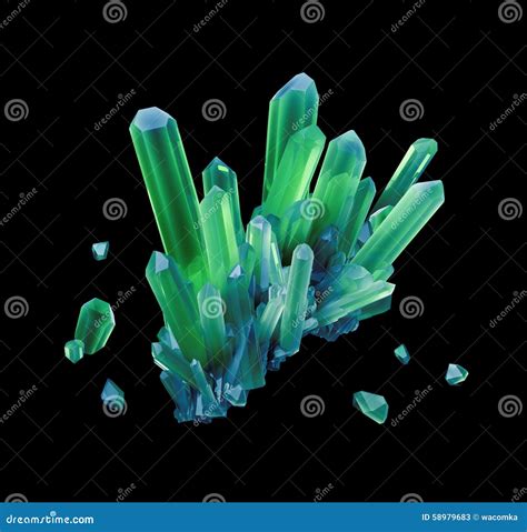 3d Emerald Green Crystal Abstract Faceted Gem Rough Nugget Stock
