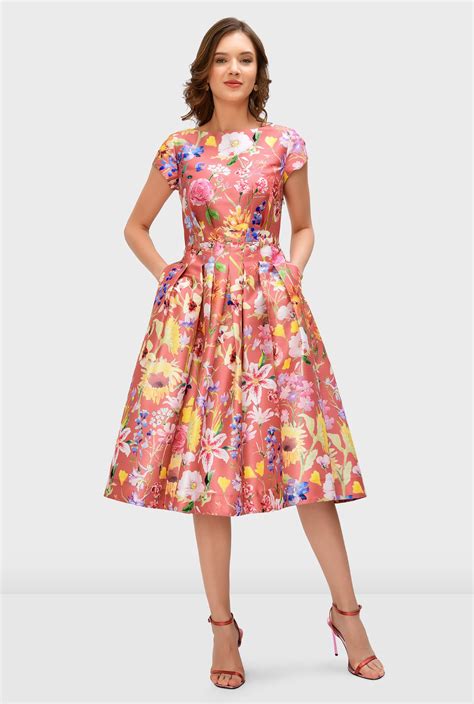 Shop Floral Print Dupioni Release Pleat Dress EShakti