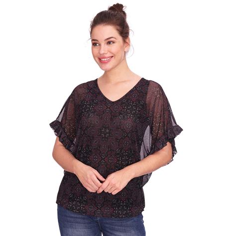 Günstige kleidung für die ganze familie online bestellen und kostenlos in die filiale liefern lassen! Ernsting's family | Damen Shirt dunkelblau mit Allover ...