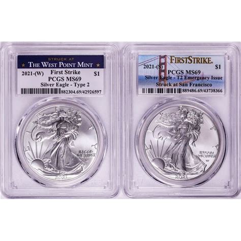 Lot Of 2021 S And W Type 2 1 American Silver Eagle Coins Pcgs Ms69